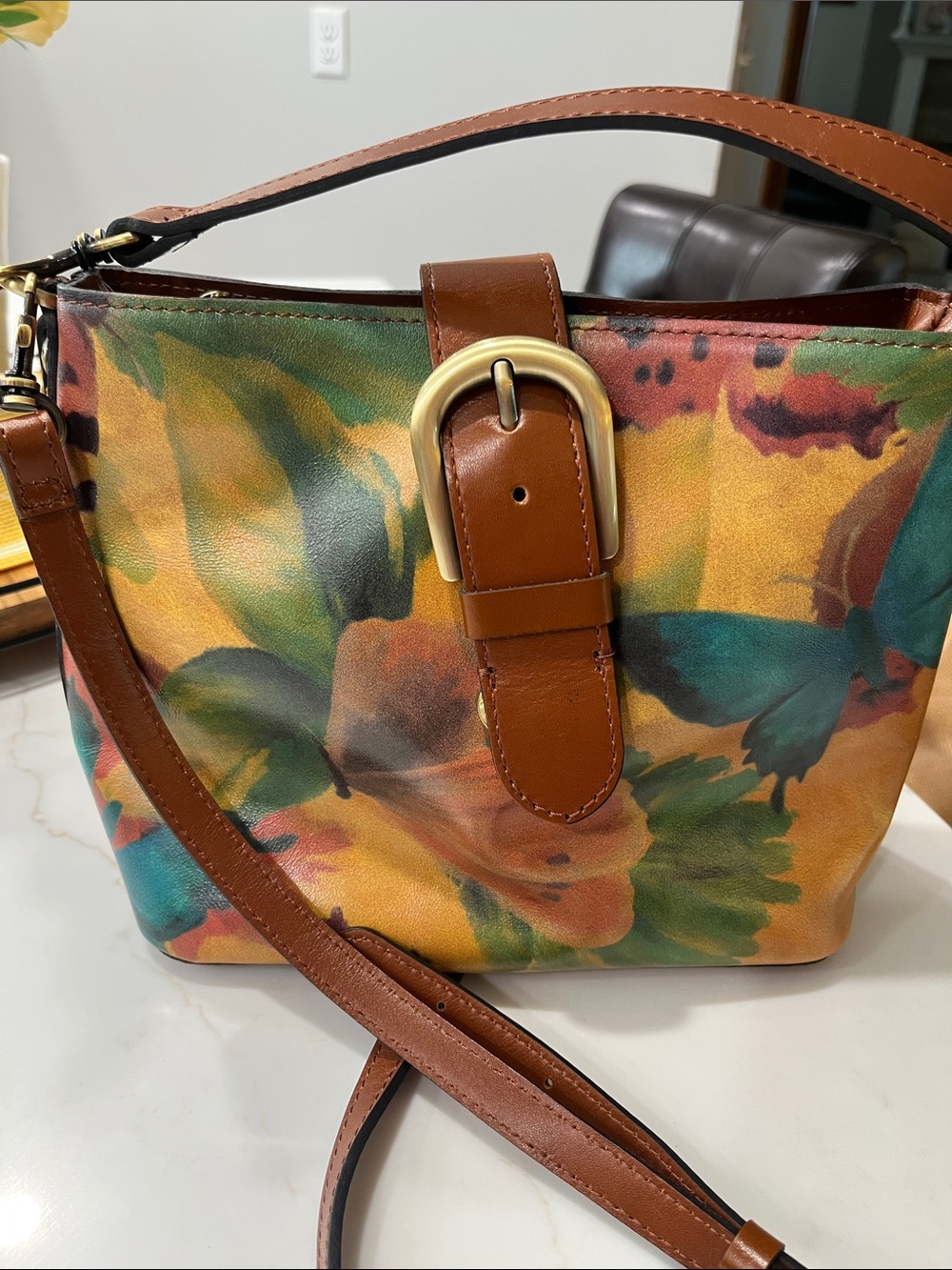 Patricia Nash Watercolor Butterfly Crossbody in Yellow, Teal & Brown